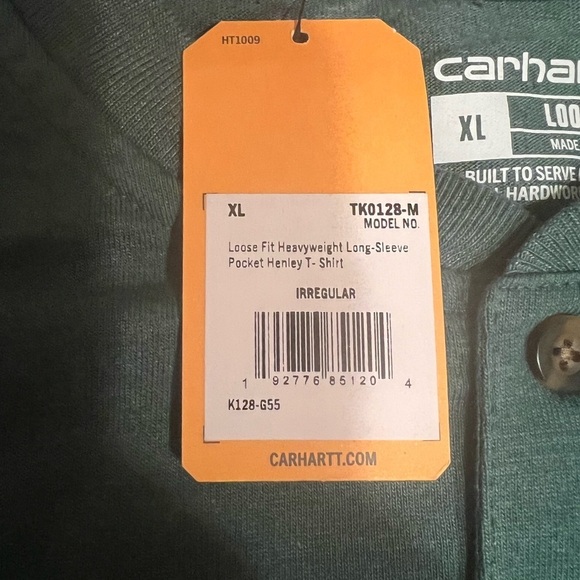 NWT Carhartt Long Sleeve Mens Xl Green Loose Fit 1/4 Button Up Henley (C4) - Picture 5 of 5